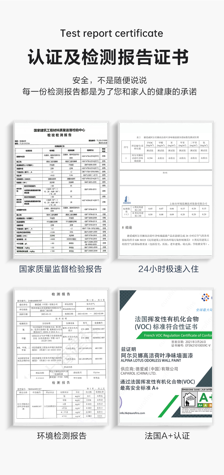 阿尔贝娜墙面漆认证及检测报告书