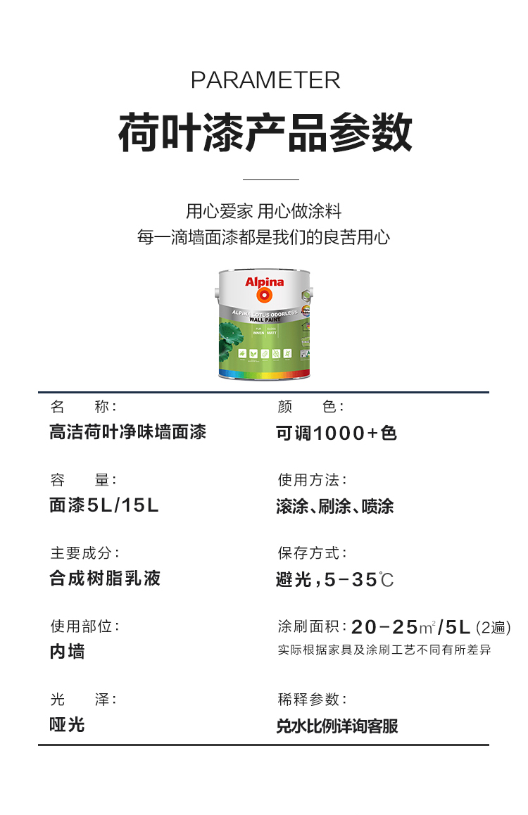 阿尔贝娜荷叶净味墙面漆产品参数